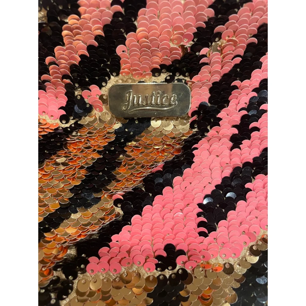 Girls' Backpack-Justice Pink Black Gold Flip-Sequin Zebra (Back to School)
